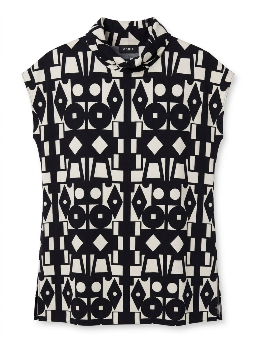 Akris Wool Silk Geometric Cowl Neck Tunic Top Art to Wear Quiet Luxury Sz 8